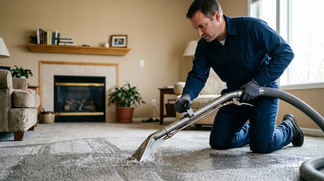 Water damage restoration technician working near Cutler, IL